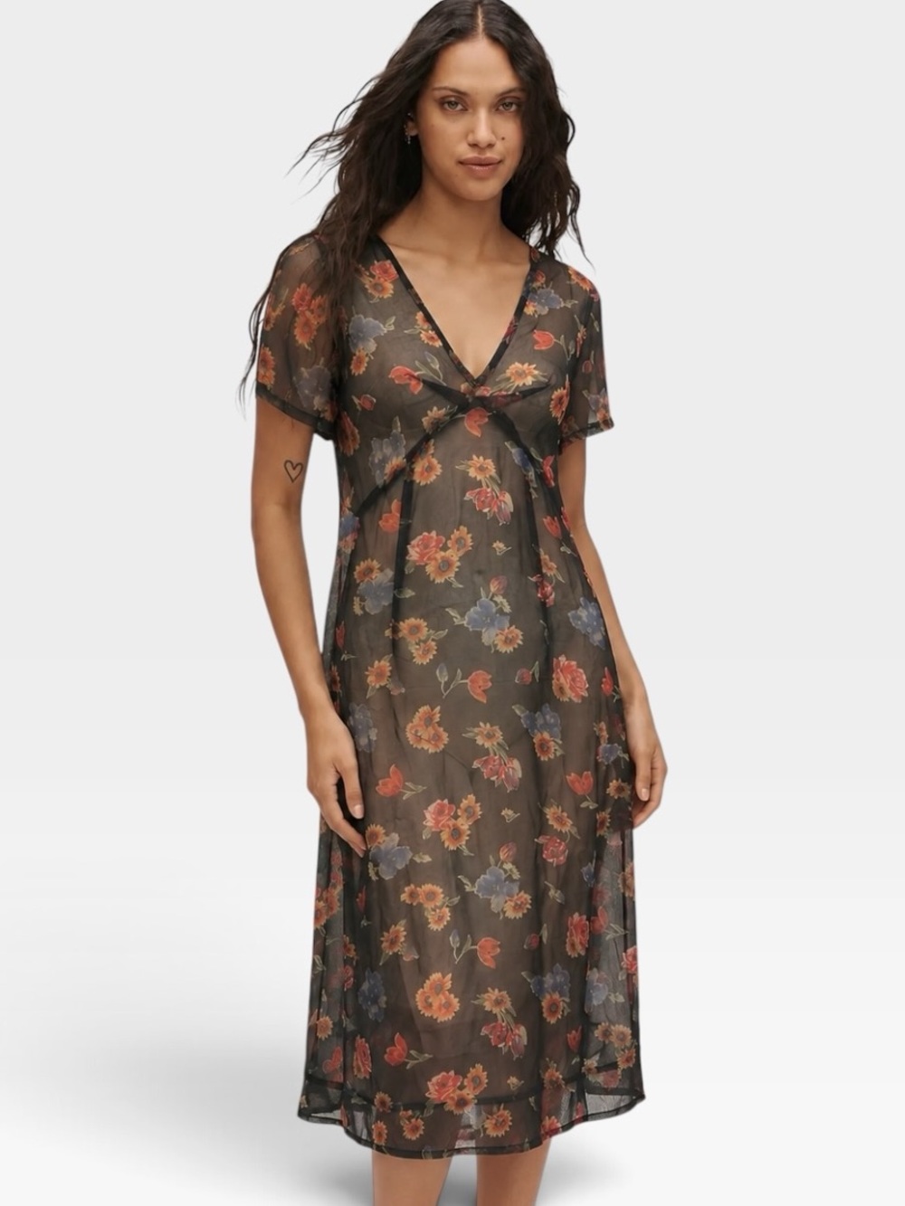 Vintage Comrags Sheer Mesh Floral Midi Dress - Small